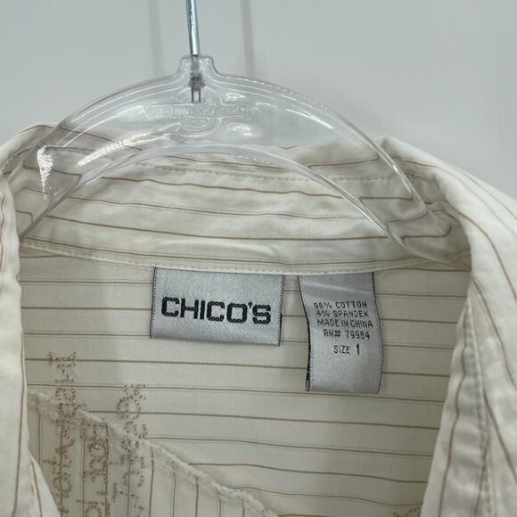 CHICO's Shirt Embroidered Inspirational Women Sz 1 US M Button Front Long Sleeve - Picture 2 of 9
